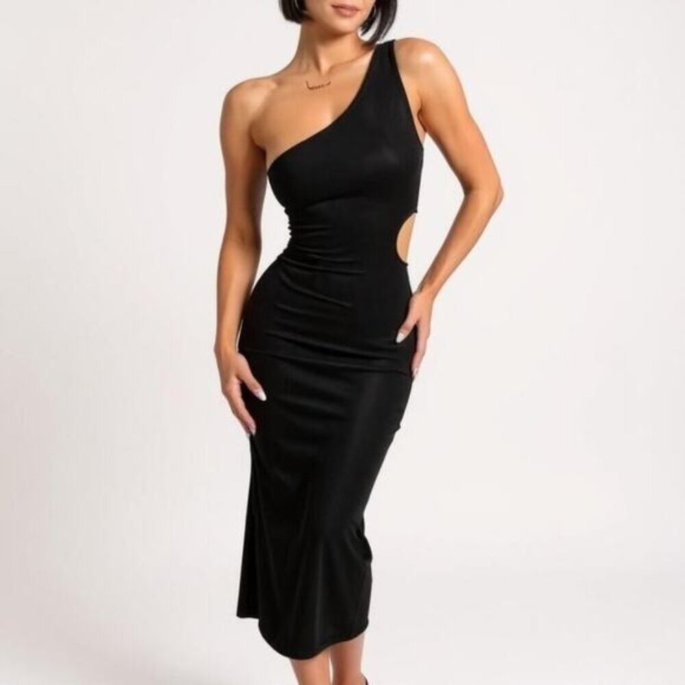 That's So Fetch Trami One Shoulder Cut Out Midi Dress Black Size 8 (M) NWT